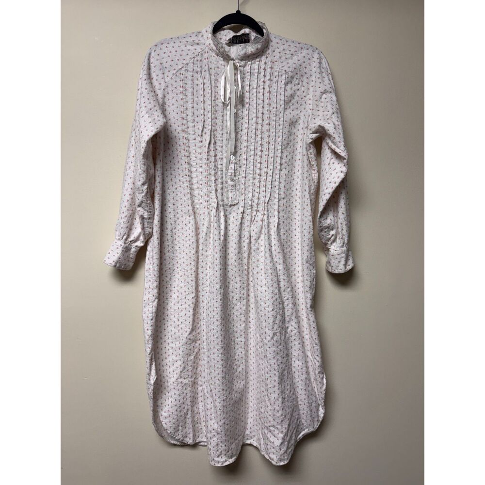 VINTAGE VANDEMERE 100% Cotton Pintuck Flannel Floral Printed Night Dress, Sz M